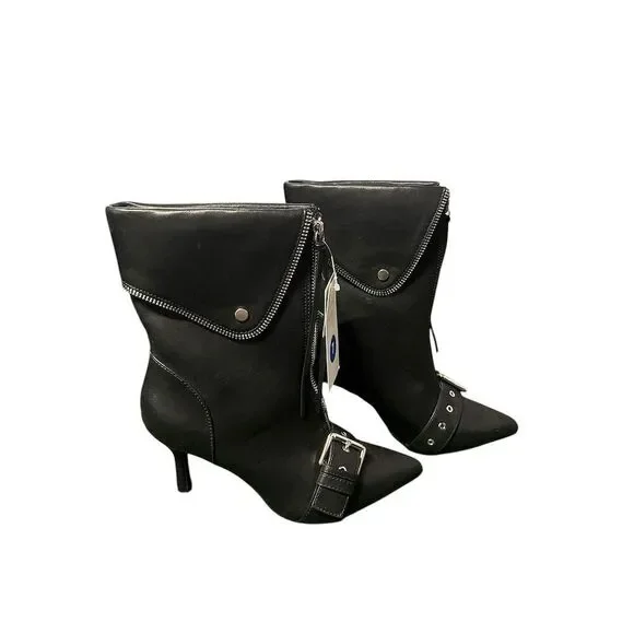 A New Day Women's Black Pointed Toe Moto Ankle Booties - Picture 3 of 4